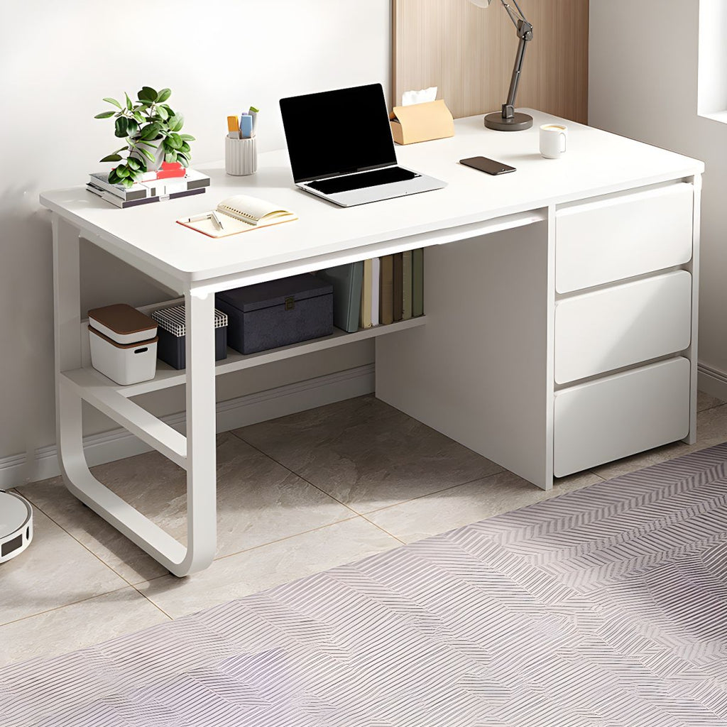 Contemporary Wood in White Writing Desk Shape in Rectangular with 3 Drawers