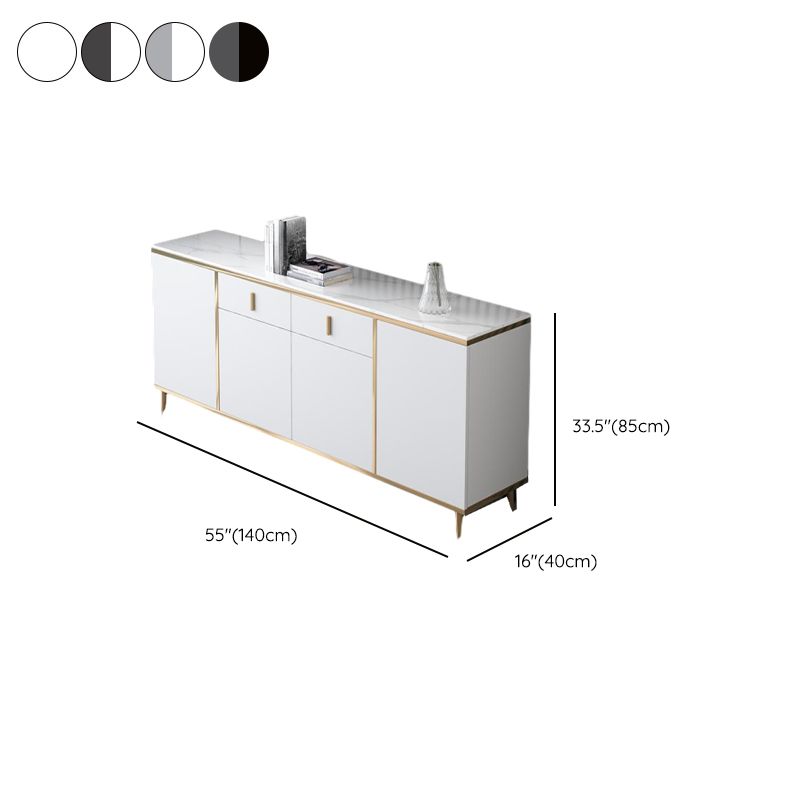 Art Deco Sideboard with 2 Drawers, Narrow/Standard Size, 3 Shelves, Sintered Stone Countertop, 4/3 Doors, Self-supporting