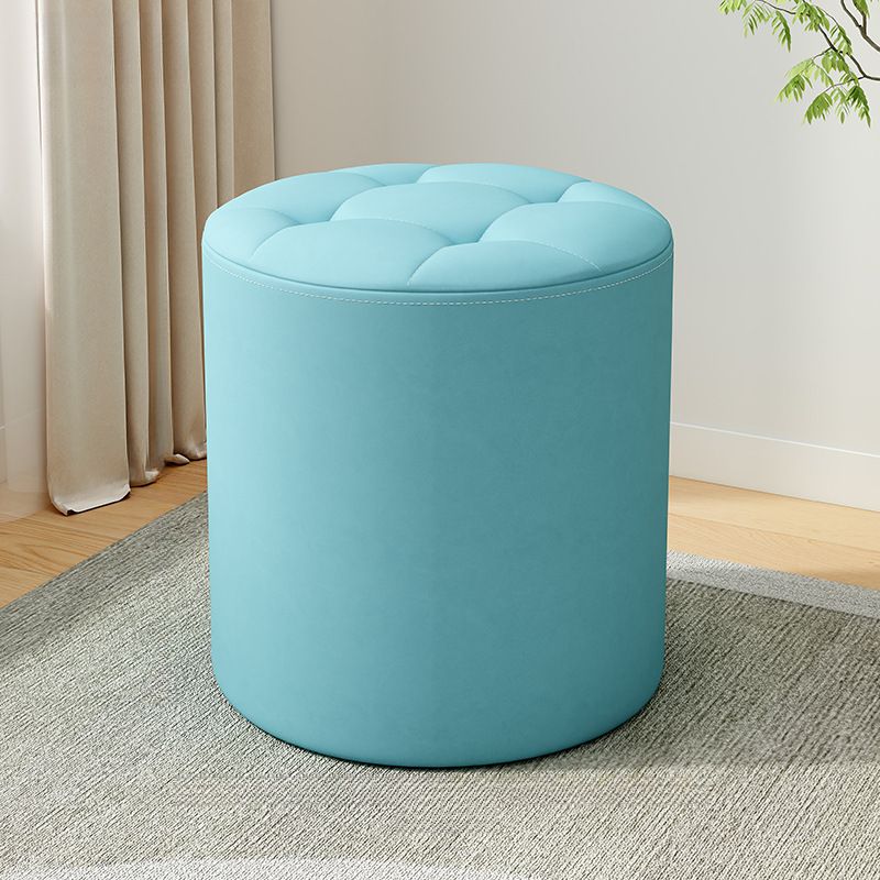 Casual Azure/Cream/Citrus Color Solid Color Vinyl Leather Rounded Decorative-stitched Standard Ottoman