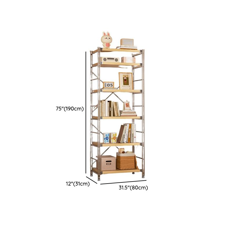 Natural Finish Simplistic DVD Storage Shelf with Steel Frame and Alterable Shelf, Standing Installation