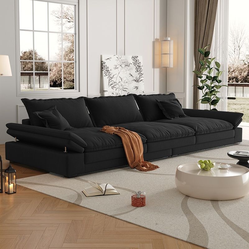 Contemporary Solid Color Tear Resistant Standard Sofa in Black/Amber Color/Off-White, Seats 6 with 2 Pillows