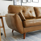 Modern Leather Sofa Flared Arm Button-tufted Loose Back Sofa for Living Room Bedroom