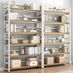 Modern Metal Display Stand with Wooden Shelves and Open Storage