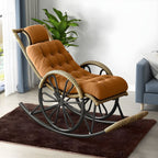 Modern Rocker Wicker Removable Cushions Tufted with Gray Frame Rocking Chair