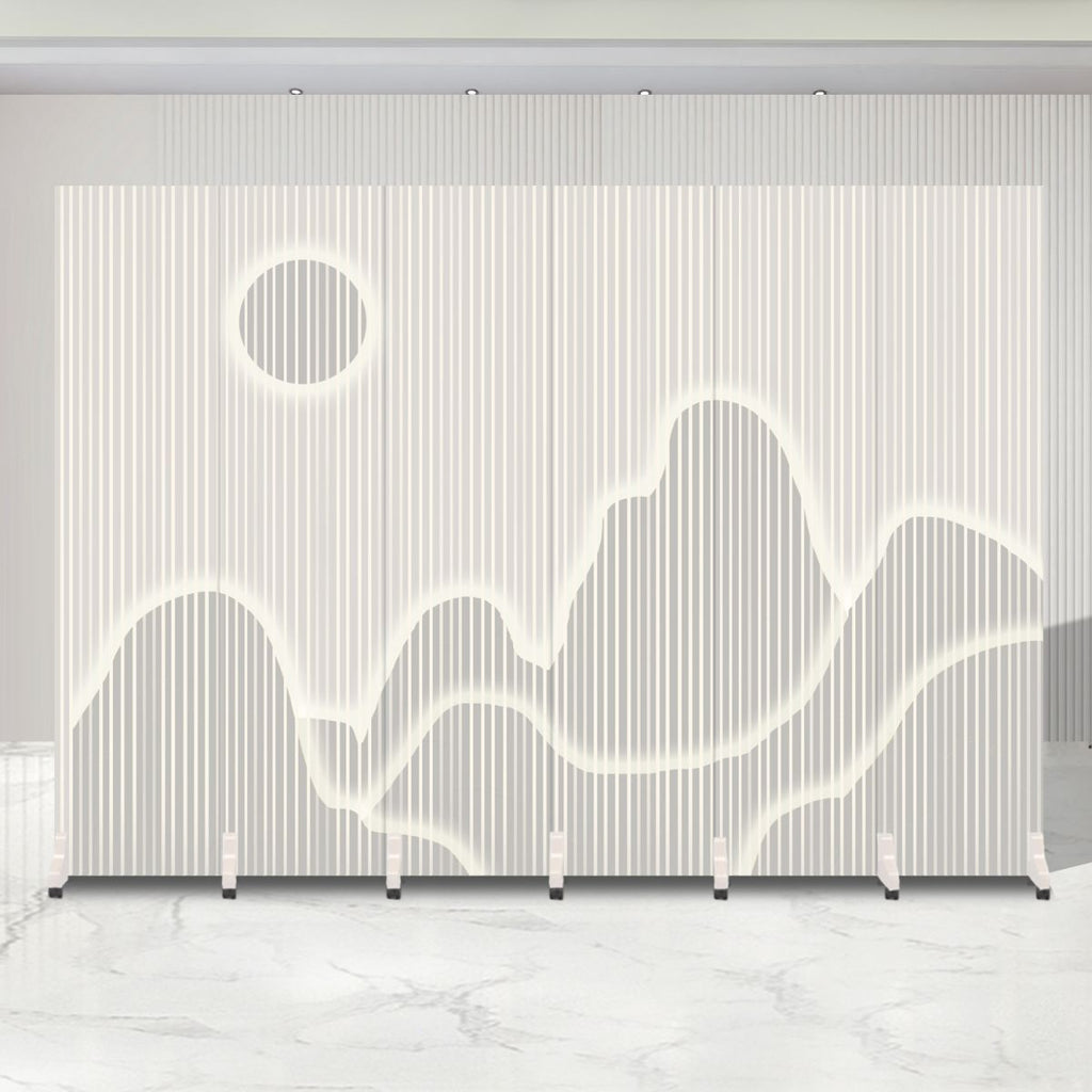 Indoor Opaque Folding Natural Wood Temporary Wall Panels with 6 Panels, Double Sided Print, and Self-supporting Design