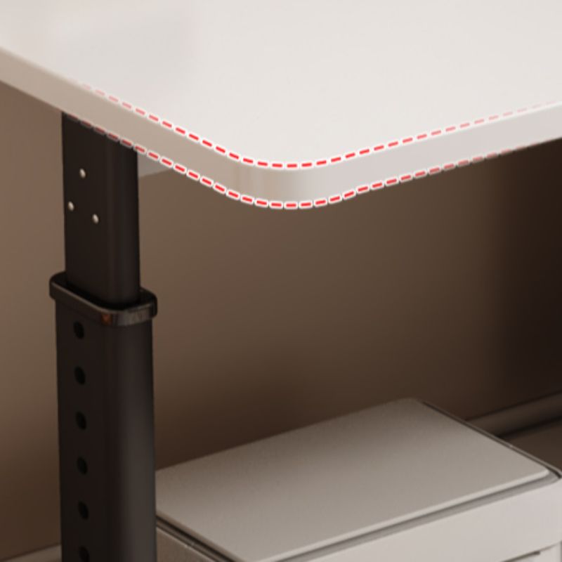 T-Shape Base Unattached Crack Resistant Manually Controlled Dove Grey/Chalk/Brown Office Computer Desk with 1 Exterior Shelf, Wheels / Casters and Lockable Brakes