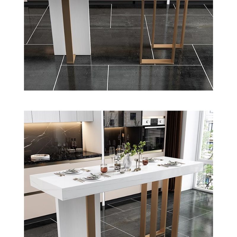 Luxurious High Top Table with White Marble Top, Dual Footing, Seating for 4/6/8, Chalk Color, Rectangle Shape