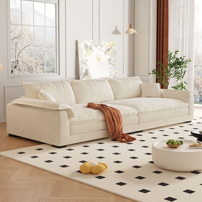 Contemporary Modern Solid Color Scratch-durable Sofa in Midnight Black/Gray/Mocha Flannel, Seats 4/5 with 2 Pillows