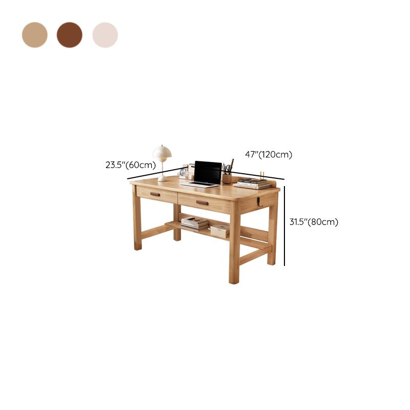 Shelving Included Timber Desk with Wear Resistance, Shelves, 2 Drawers, and H-Shape Base