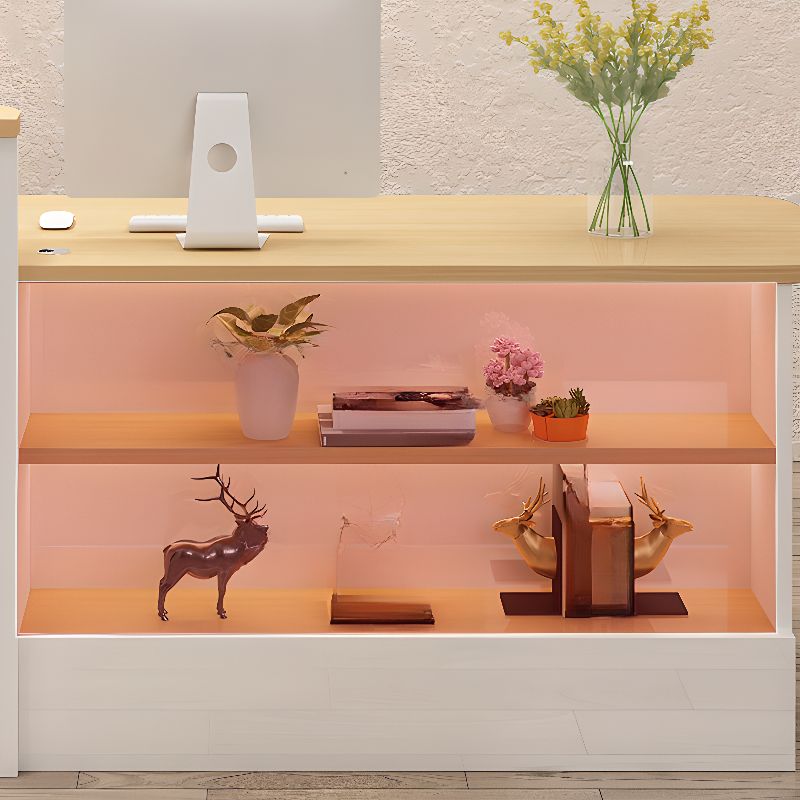 Rectangular Reception Desk with Locker, Locking Drawer, Cable Management, Filing Cabinet, and Manufactured Wood Top