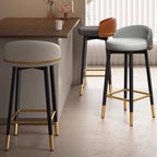 Casual Soft Seating/Rawhide Bar Stools in Midnight Black/Light Gray/Amber Color with Back Round Top and Leg Rest