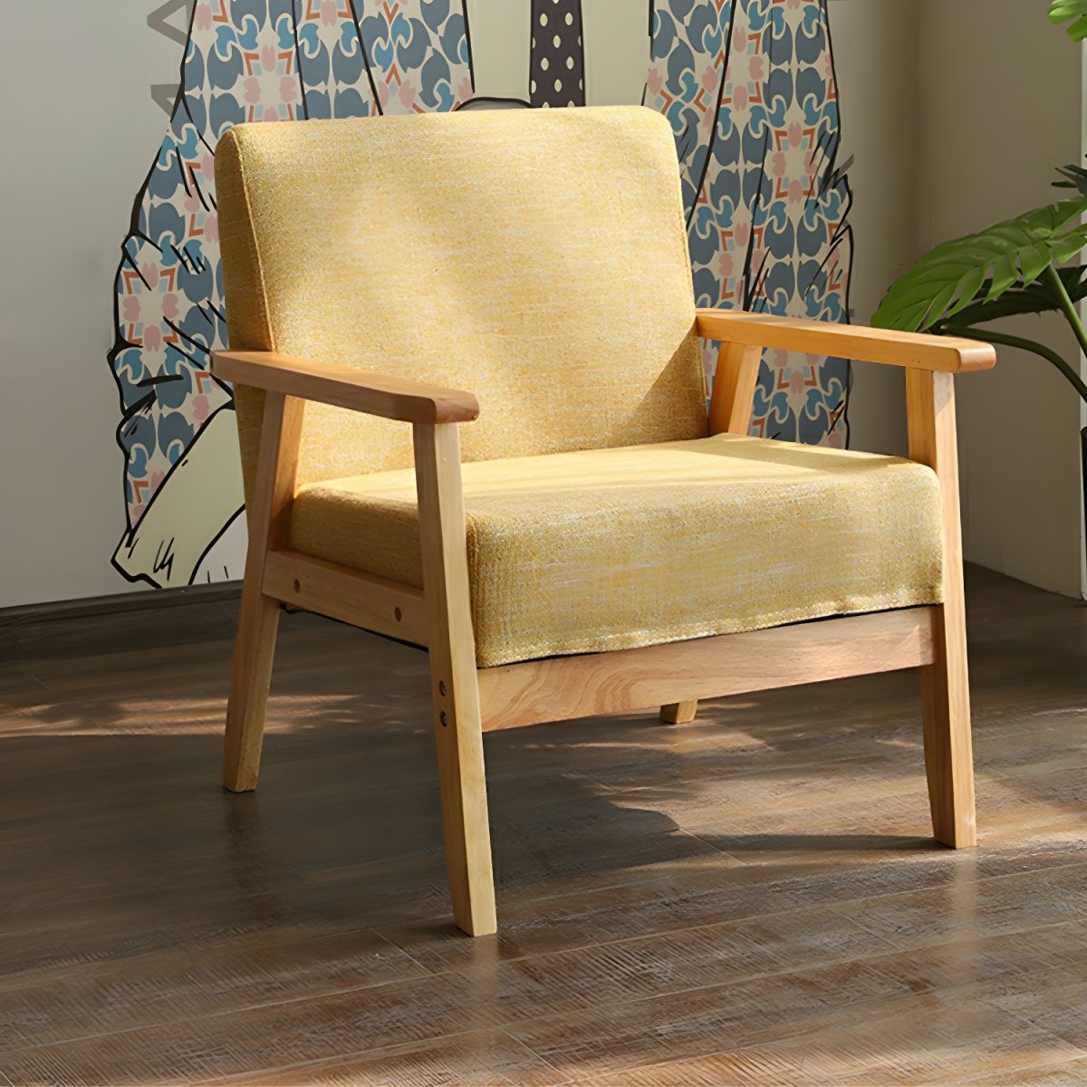 Modern Wood Frame Cotton and Linen Sofa with Foam Seat in Natural Wood Legs and Tight Back Design