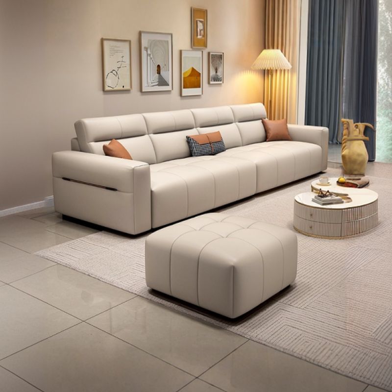 Modish Solid Color Stain Resistant Standard Sofa/Loveseat in Beige, Seats 7/6-Seater/5 Person with 3 Pillows/1 Pillow