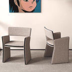 Modish Drawing Room Arm Chair with Ventilated Back, Upholstered Arms, Gray/White Natural Wood Legs