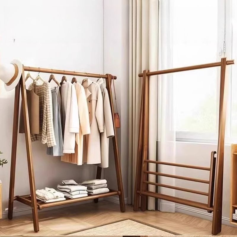 Modern Simple Style Beech Wood Coat Tree with 1 Shelf and Wood Hook Container