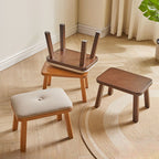 Modish Solid Color Accent Stool in Tan/Wood Grain with Legs and Natural Wood/Upholstered Seat