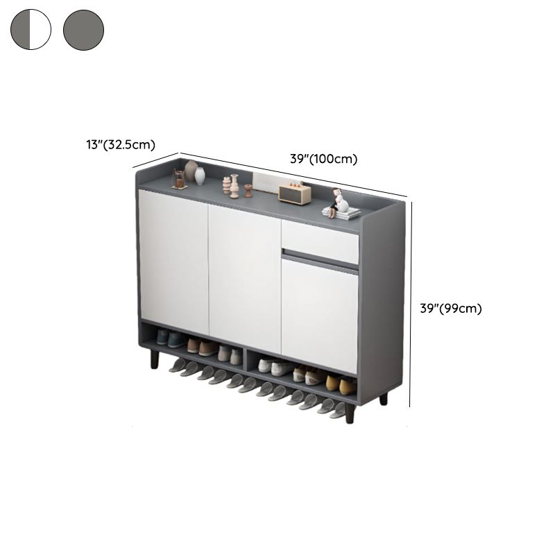 Engineered Wood 5 Tiers Shoe Stack with Shelf, Drawers, Gate, Dustproof Cover, and Closed Back