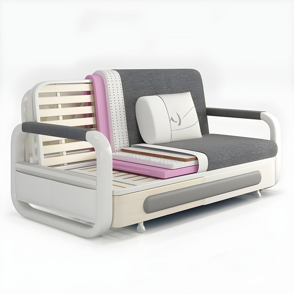 Washable Linen Square Arm Sofa Bed Standard Foldable Sofa for Living Room
