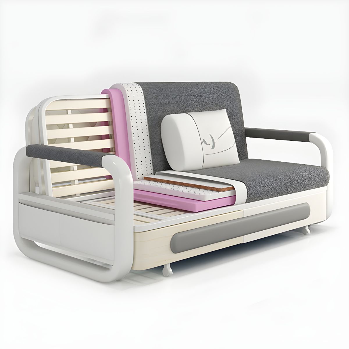 Washable Linen Square Arm Sofa Bed Standard Foldable Sofa for Living Room