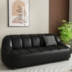 Loveseat/Single Sofa in Midnight Black/Amber Color/Off-White Pu Leather with 1 Pillow
