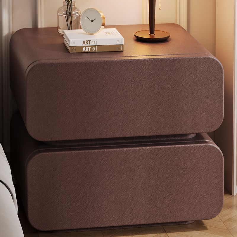 Modish Drawer Storage Bedside Table with 2 Drawers and Pleather Countertop