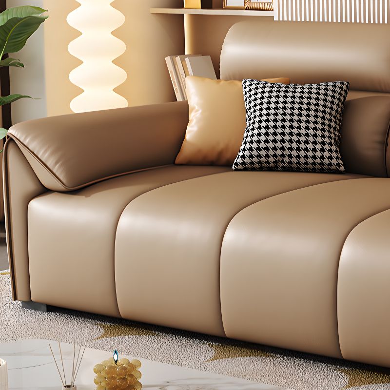 Contemporary Modern Solid Color Water Resistant Standard Sofa in Light Brown for 4-seater/3 with 4 Pillows