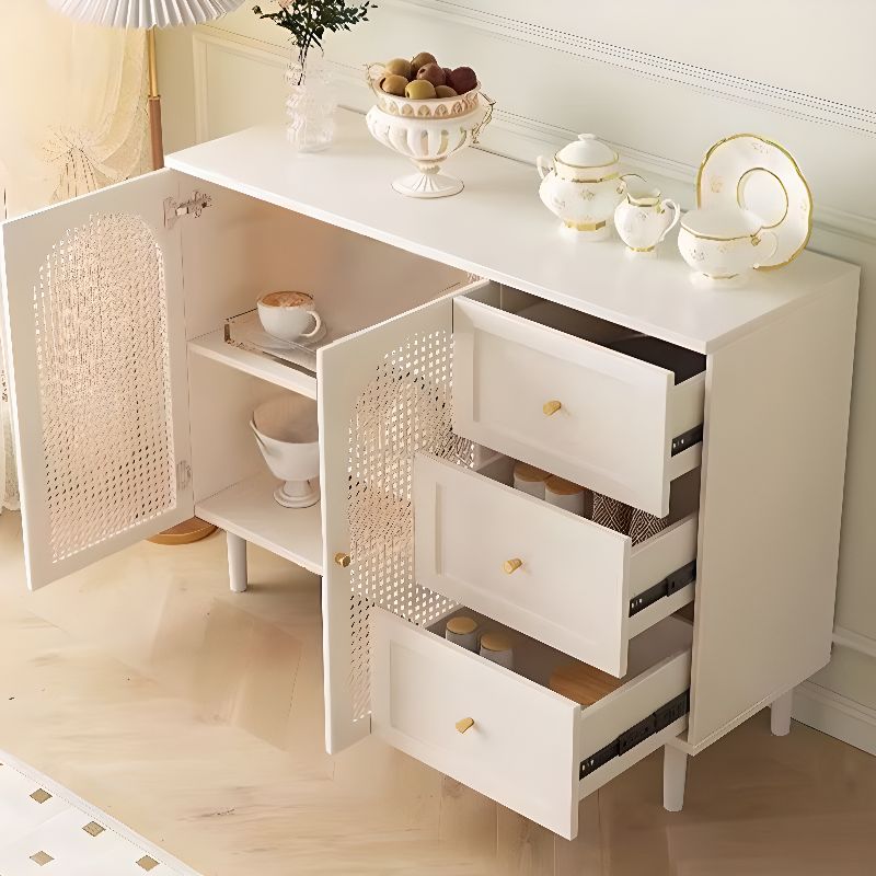 Microwave Shelf Cabinet with 3 Drawers, Hutch, 2/3 Interior Shelves, Larder Storage, Wood Countertop, 2 Doors, Self-supporting