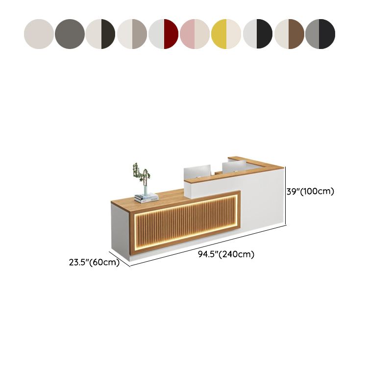 L-Shape Reception Desk with Hutch & Keyboard Tray & Cable Management & Cabinet, Manufactured Wood Top