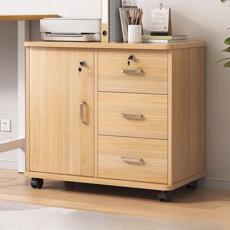 Horizontal Filing Cabinet/Vertical Filing Cabinet in Timber with Soft Close, Key Lock and Roller Wheels in a Casual Style, 2 Shelves/1 Shelf Included/Not Included