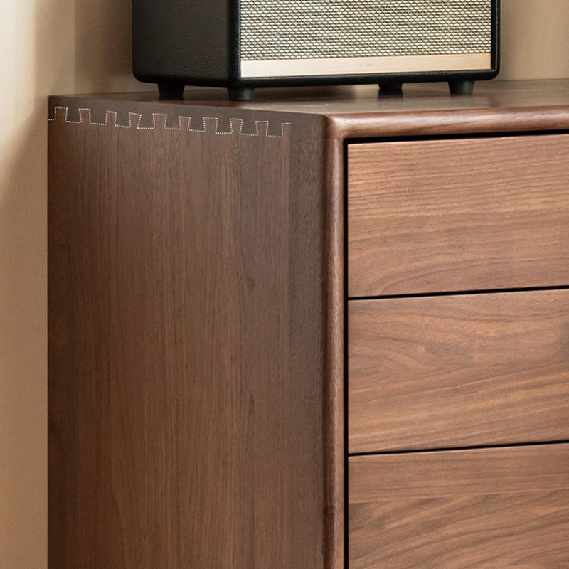 Trendy Walnut Wood Console Dresser/Semainier with 5 Drawers in Horizontal/Vertical Orientation