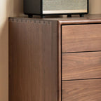 Trendy Walnut Wood Console Dresser/Semainier with 5 Drawers in Horizontal/Vertical Orientation