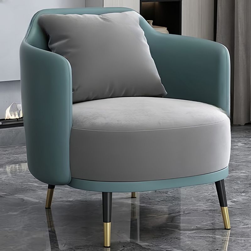 Simplistic Solid Color Arm Chair with Pillow Back in Grey, Including Arms and Pillow