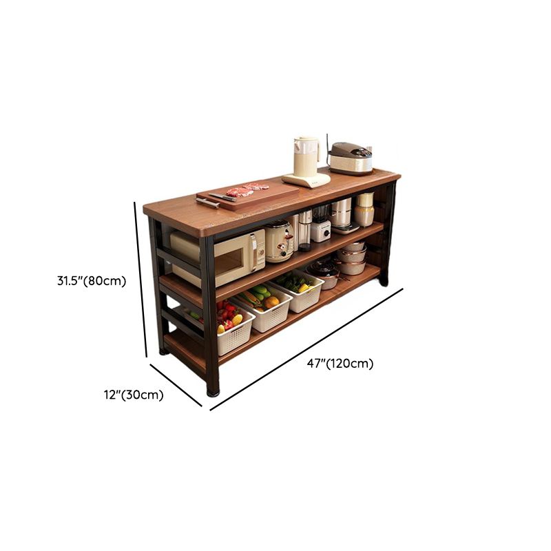 Modish Rectangle Kitchen Island with 3/2 Shelves, Manufactured Wood Countertop, Open Storage in Brown/Natural