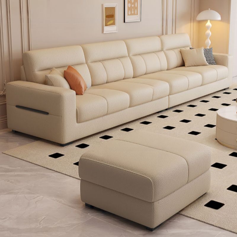 Contemporary Modern Solid Color Water Resistant Standard Sofa in Off-White, 4-seater/for 3 with 4 Pillows/3 Pillows