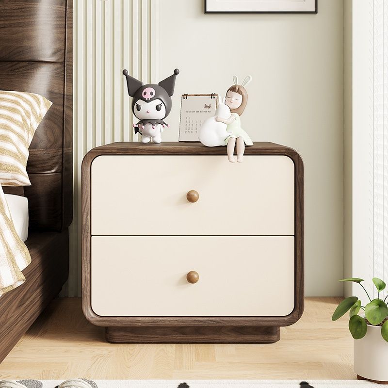 Modish Nightstand With Drawer Organization, 2 Drawers, and Pleather Countertop
