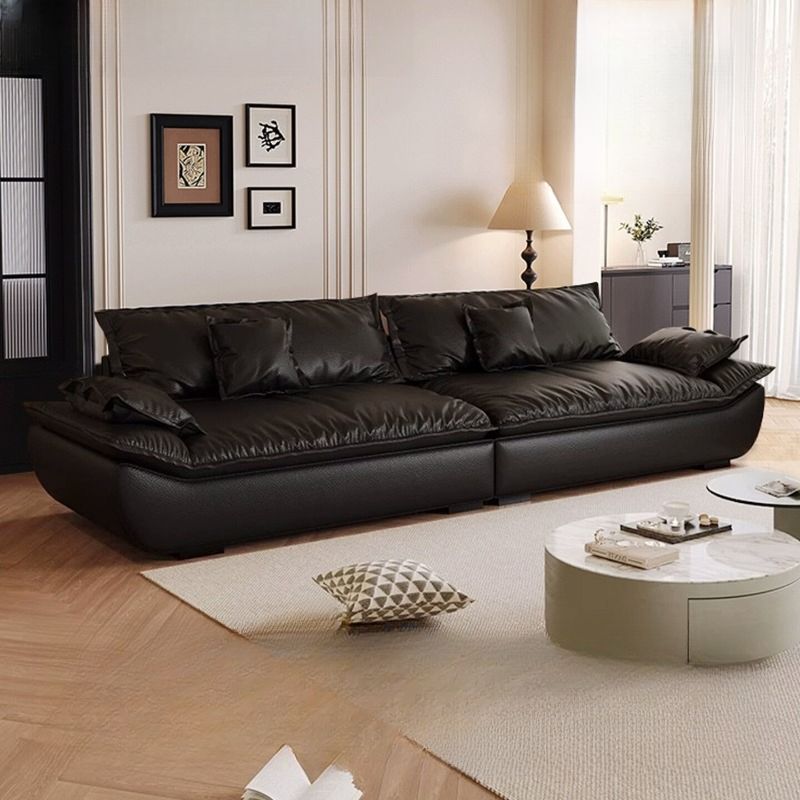 Contemporary Modern Solid Color Stain Resistant Standard Sofa/Single Sofa in Midnight Black with Seats 4/Seats 3/2-seater and 2 Pillows
