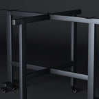 Minimalist Orbicular Half-folding Table with Black Base, Casters, and Odor Repellent Faux Wood Top