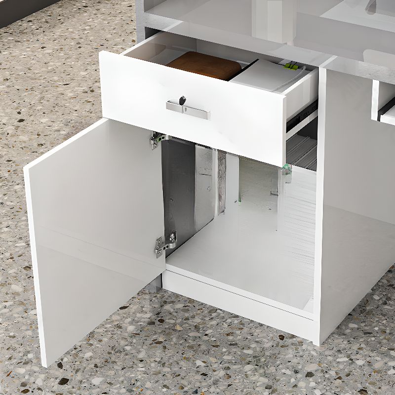 Rectangular Reception Desk with Locker, Hutch, Keyboard Tray, Cable Management, and Filing Cabinet in Manufactured Wood Top