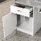 Rectangular Reception Desk with Locker, Hutch, Keyboard Tray, Cable Management, and Filing Cabinet in Manufactured Wood Top