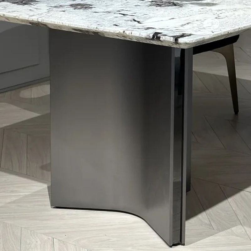 Minimalist Chalk Scratch-tolerant Fixed Marble Top Dining Table with Stainless Alloy Double Pedestal Base for 10-seater/for 6/Seating for 8