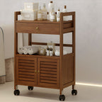 Wood Grain Design Utility Carts Solid Wood with Door and Casters