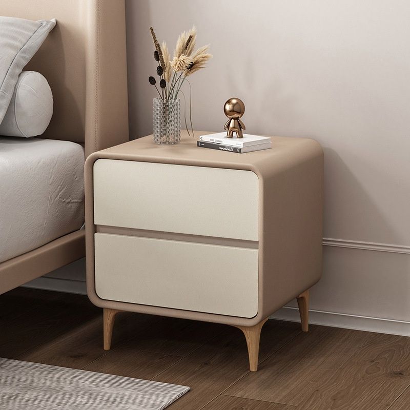 Modish Nightstand With Drawer Organization, 2 Drawers, Pleather Countertop, and Leg