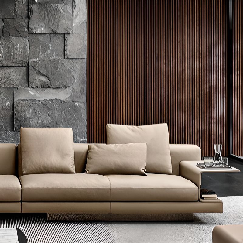Contemporary Modern Solid Color Water Resistant Standard Sofa in Sepia for 5/4-seater with 5 Pillows/3 Pillows