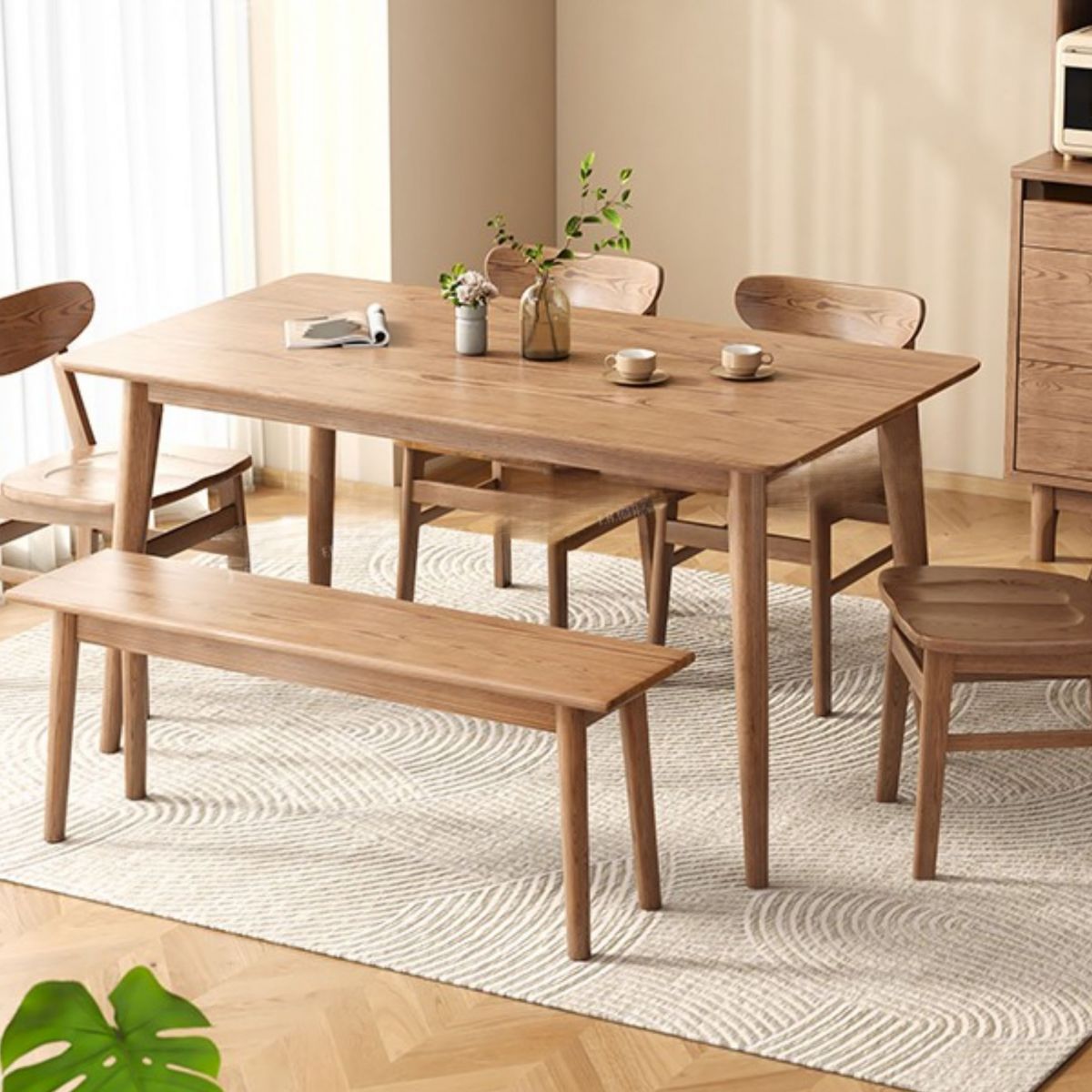 Modish Sepia Fixed Chip Resistant Solid Wood Dining Table with Ash Wood Legs for Seats 4/Seating for 6
