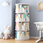 Round Rotatable Bookcase Wooden Open Storage Bookshelf for Home Office