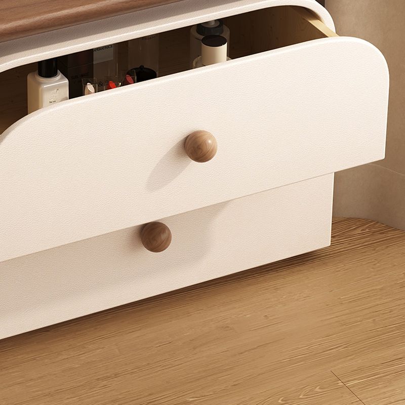 Modish Curved Nightstand with 2 Drawers and Natural Wood Countertop