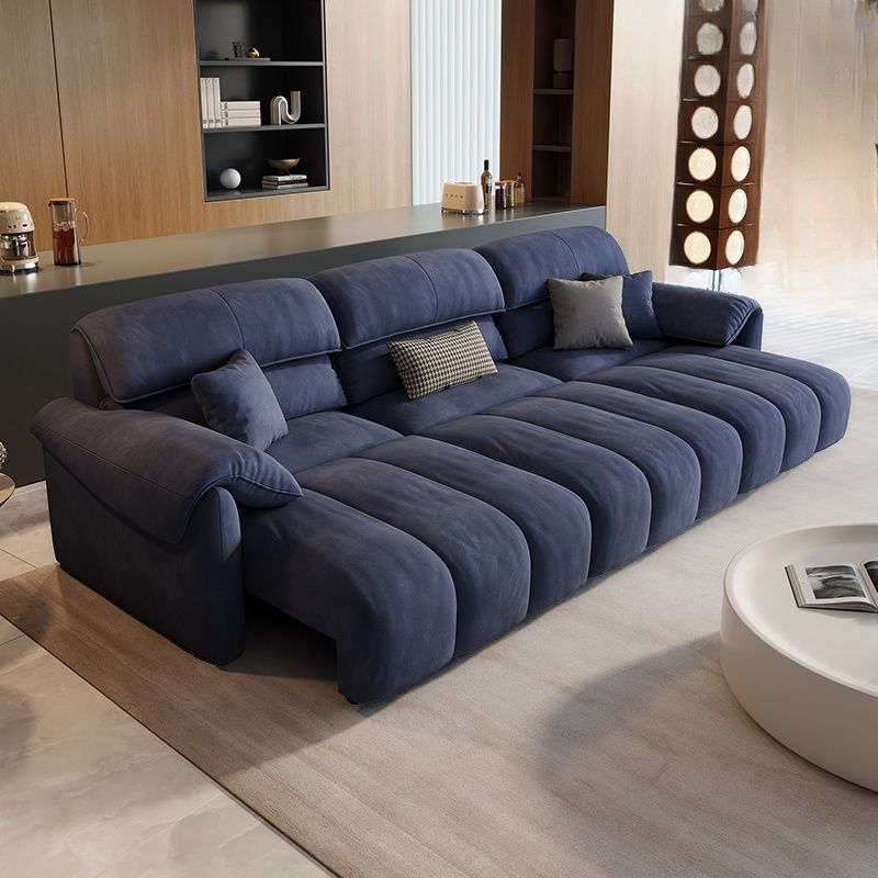 Modish Solid Color Scratch-durable Standard Sofa in Midnight Black/Navy Blue/Sage, Seats 3 with 4 Pillows