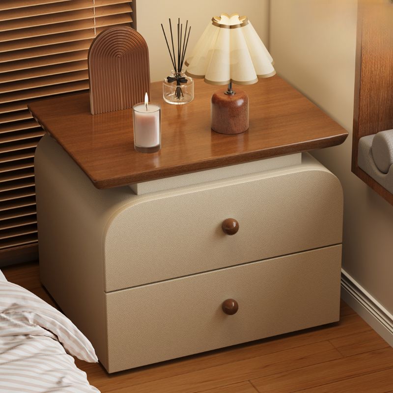 Modish Nightstand With Drawer Organization, 2 Drawers, and Natural Wood Countertop