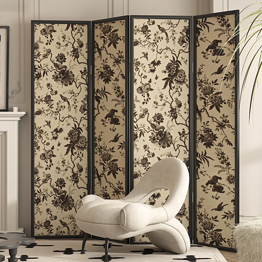 Ink Opaque Fold-up Screen Divider with Natural Wood Frame, 4 Panels, Double Sided Print, and Independent Design
