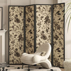 Ink Opaque Fold-up Screen Divider with Natural Wood Frame, 4 Panels, Double Sided Print, and Independent Design